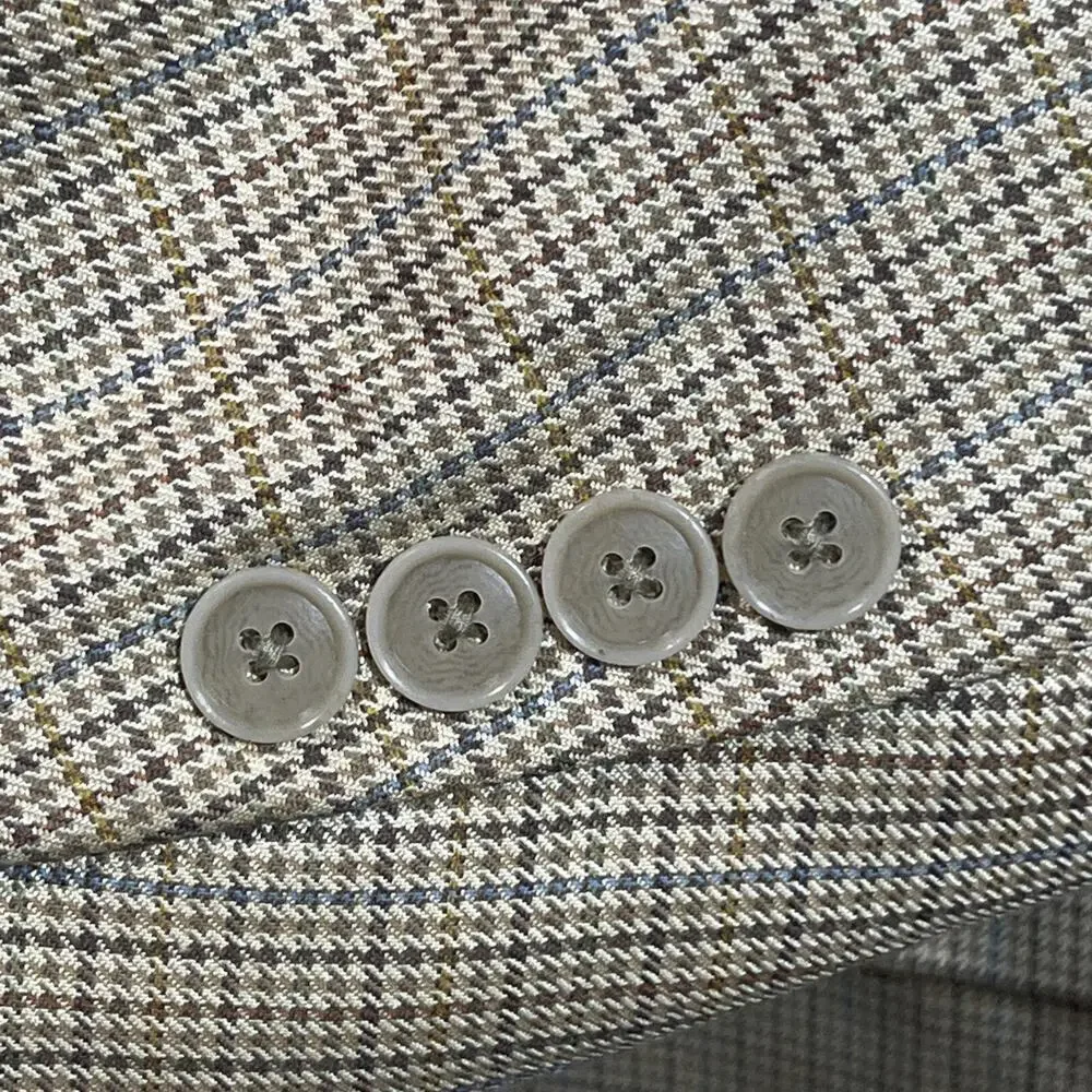 Bert Pulitzer Silk Wool Jacket Beige Multicolor Houndstooth Blazer Men’s Sz 46L